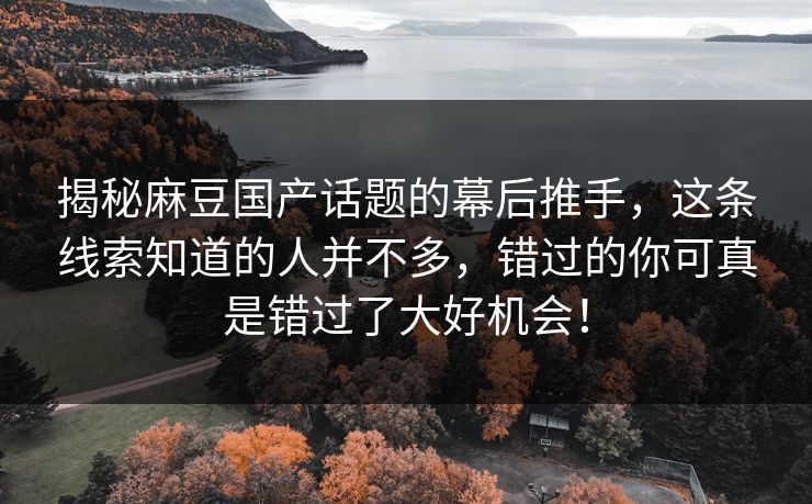 揭秘麻豆国产话题的幕后推手，这条线索知道的人并不多，错过的你可真是错过了大好机会！