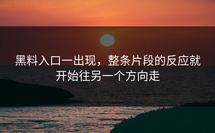 黑料入口一出现，整条片段的反应就开始往另一个方向走
