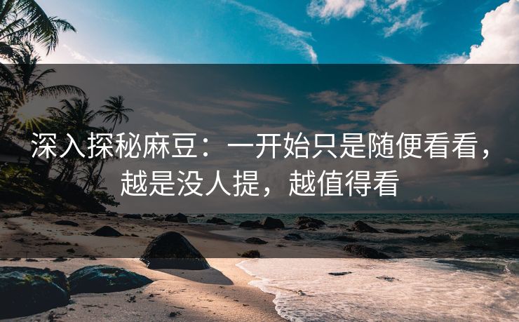 深入探秘麻豆：一开始只是随便看看，越是没人提，越值得看