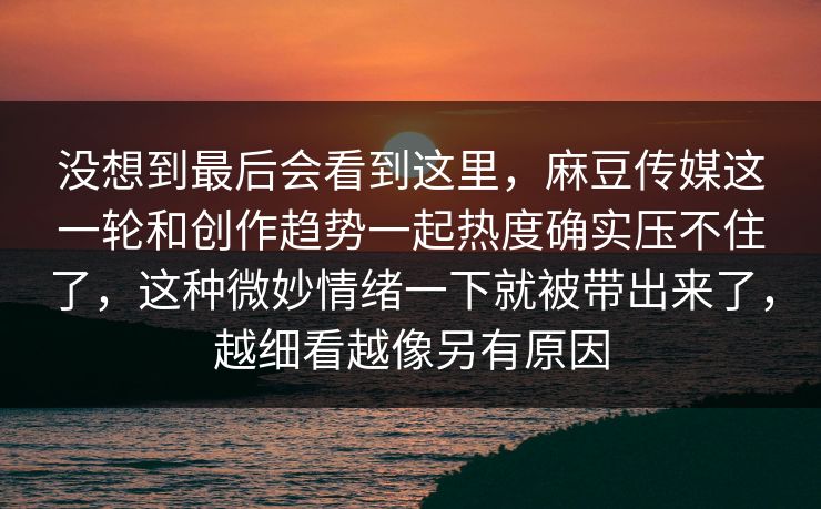 没想到最后会看到这里，麻豆传媒这一轮和创作趋势一起热度确实压不住了，这种微妙情绪一下就被带出来了，越细看越像另有原因
