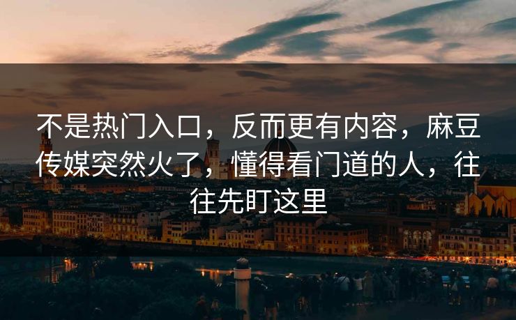 不是热门入口，反而更有内容，麻豆传媒突然火了，懂得看门道的人，往往先盯这里