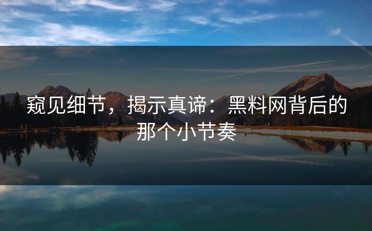 窥见细节，揭示真谛：黑料网背后的那个小节奏