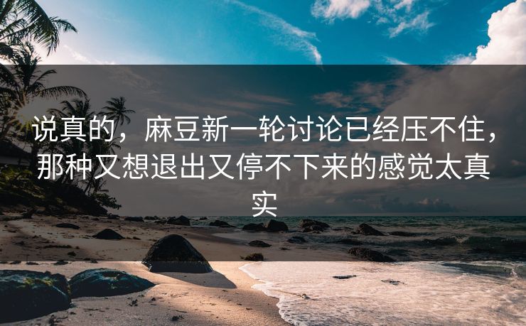 说真的，麻豆新一轮讨论已经压不住，那种又想退出又停不下来的感觉太真实